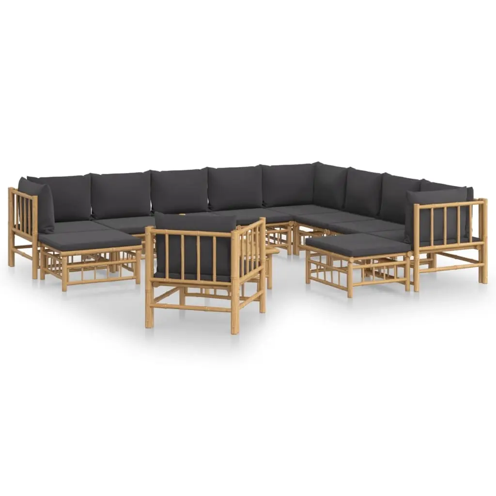 12 Piece Garden Lounge Set with Dark Grey Cushions Bamboo 3155226 - Furniture