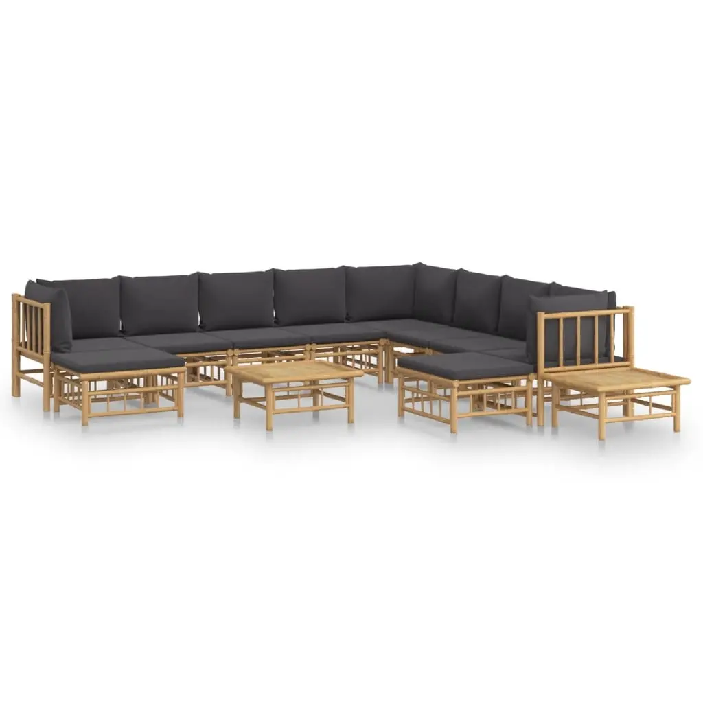 12 Piece Garden Lounge Set with Dark Grey Cushions Bamboo 3155227 - Furniture
