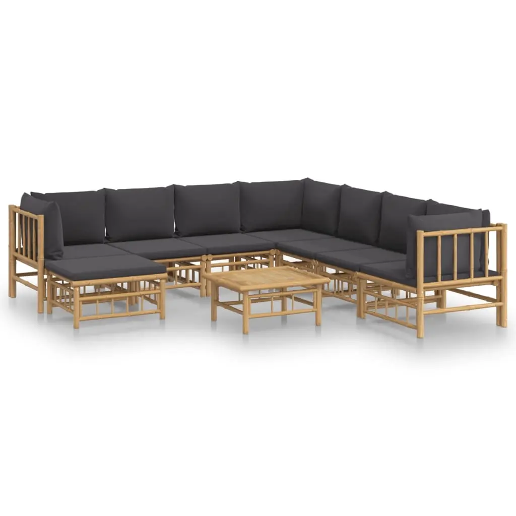 9 Piece Garden Lounge Set with Dark Grey Cushions Bamboo 3155228 - Furniture