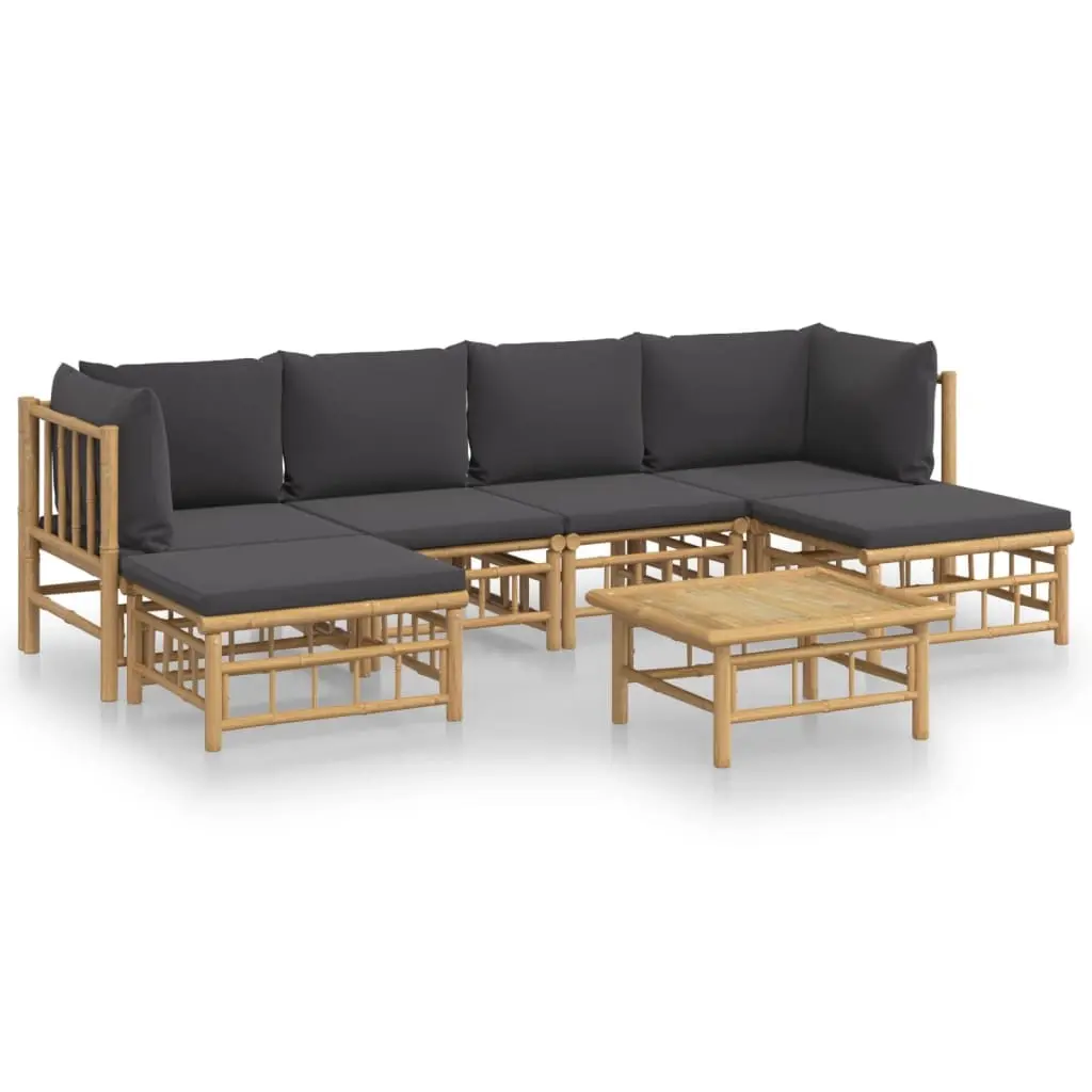 7 Piece Garden Lounge Set with Dark Grey Cushions Bamboo 3155229 - Furniture