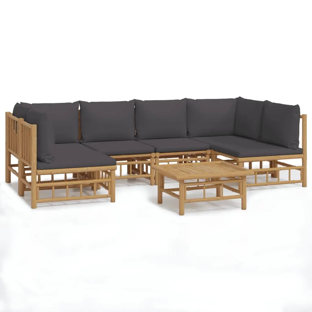 7 Piece Garden Lounge Set with Dark Grey Cushions Bamboo 3155230 - Furniture