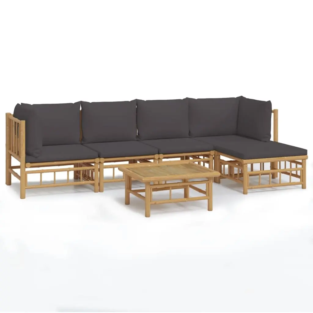 6 Piece Garden Lounge Set with Dark Grey Cushions Bamboo 3155232 - Furniture