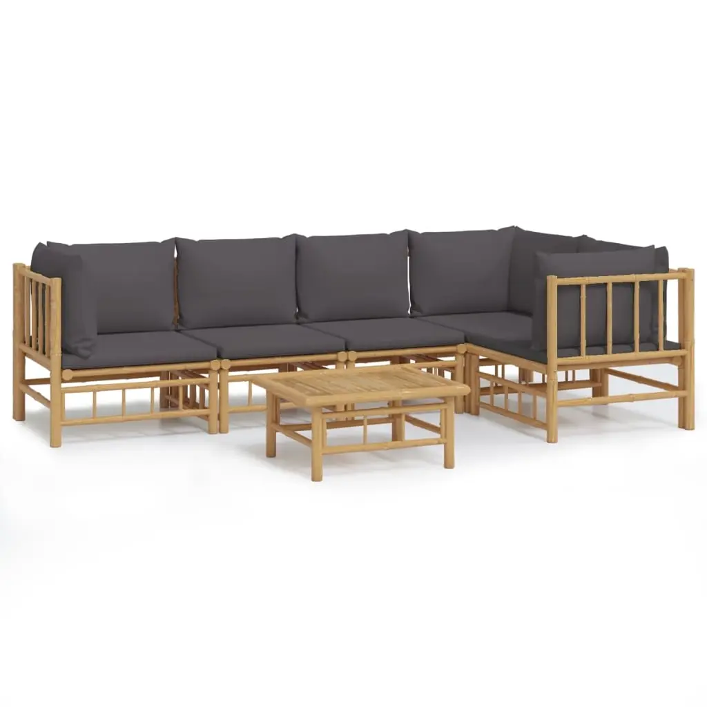 6 Piece Garden Lounge Set with Dark Grey Cushions Bamboo 3155233 - Furniture