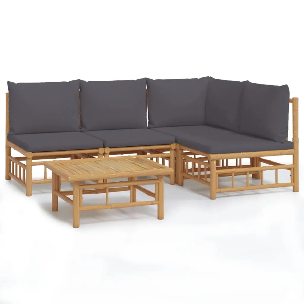 5 Piece Garden Lounge Set with Dark Grey Cushions Bamboo 3155234 - Furniture