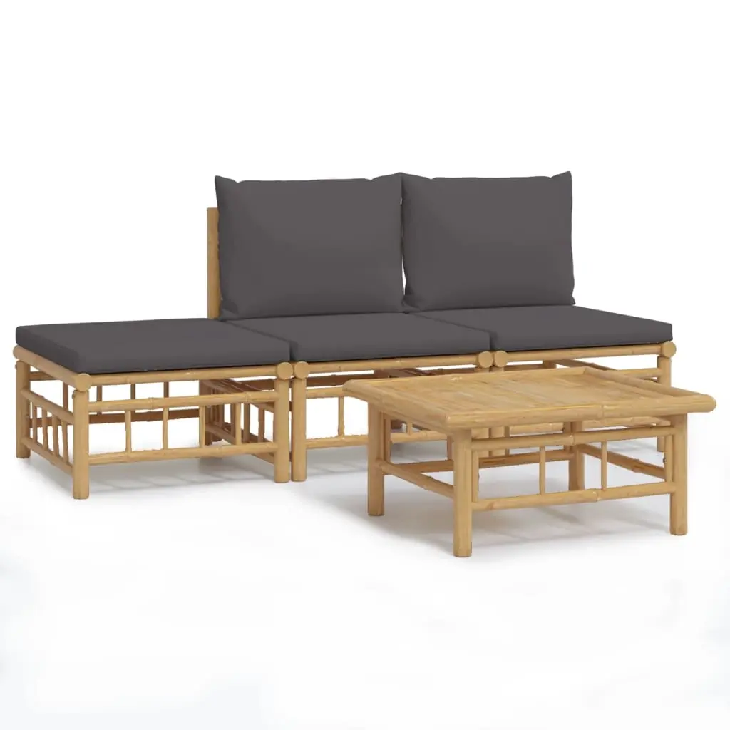 4 Piece Garden Lounge Set with Dark Grey Cushions Bamboo 3155235 - Furniture