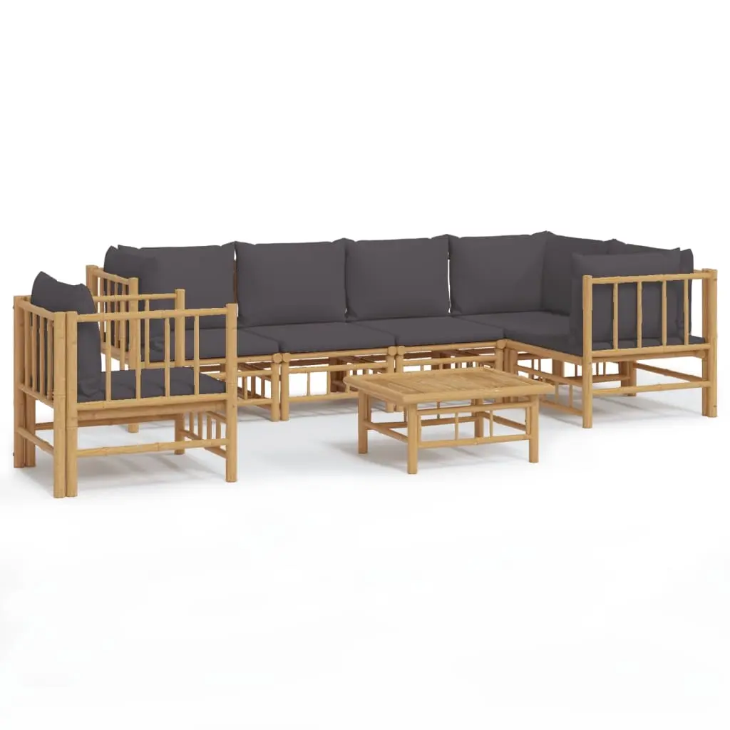 7 Piece Garden Lounge Set with Dark Grey Cushions Bamboo 3155237 - Furniture