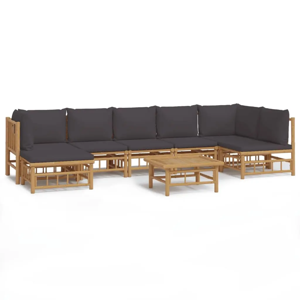 8 Piece Garden Lounge Set with Dark Grey Cushions Bamboo 3155238 - Furniture