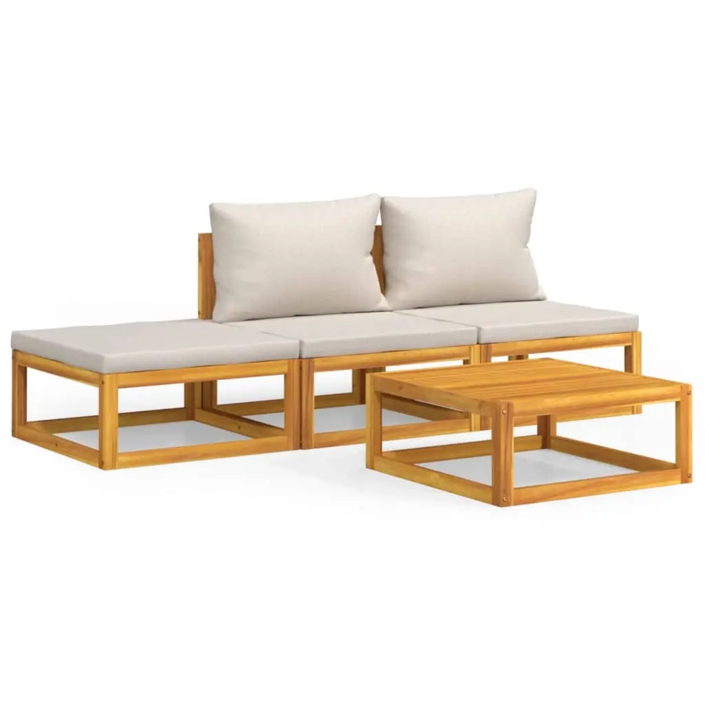 4 Piece Garden Lounge Set with Light Grey Cushions Solid Wood 3155303 - Furniture