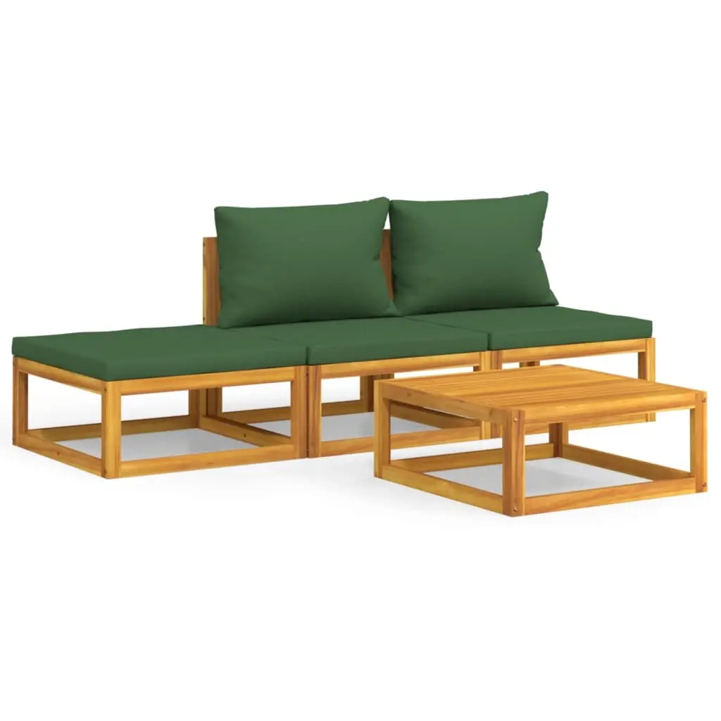 4 Piece Garden Lounge Set with Green Cushions Solid Wood 3155334 - Furniture