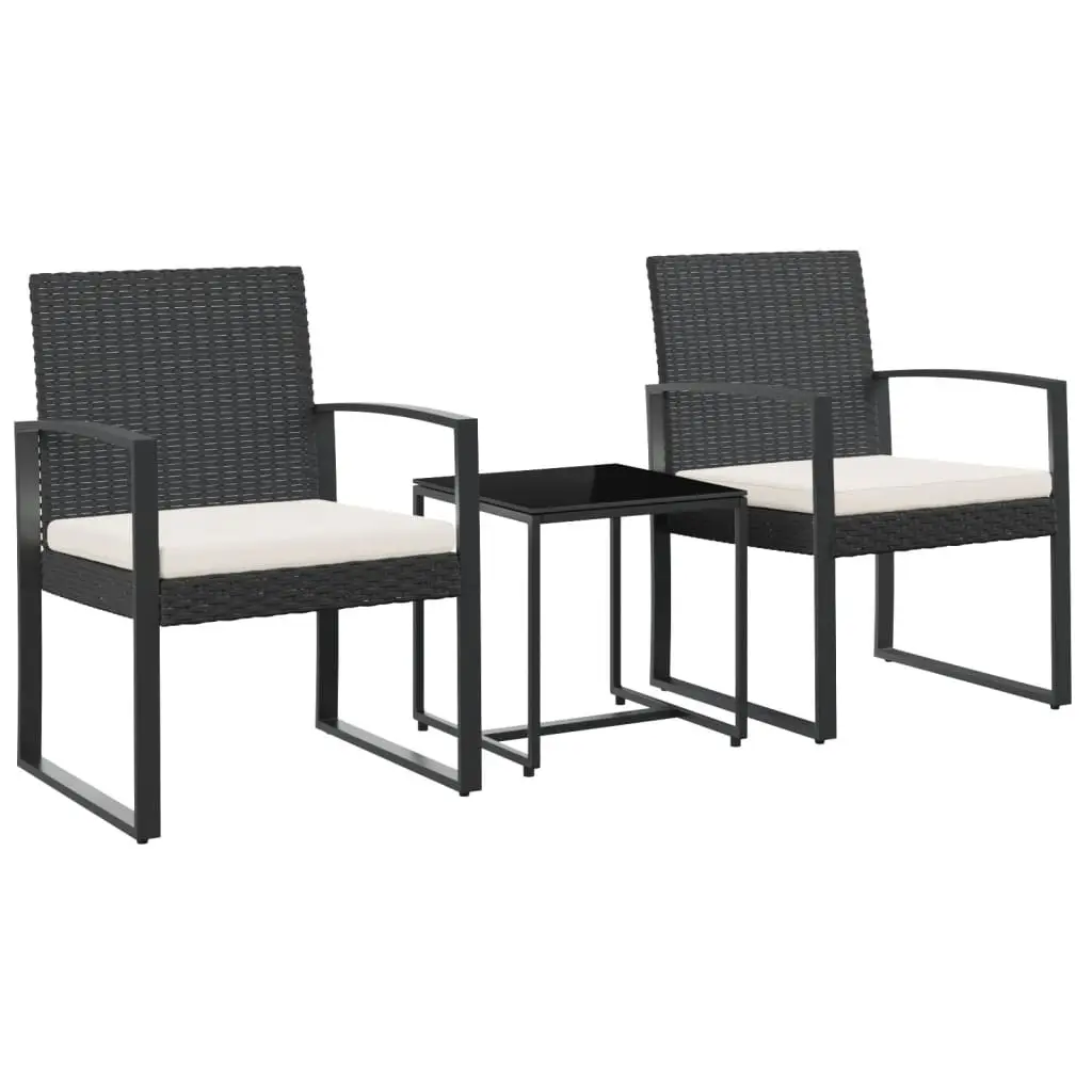 3 piece Garden Dining Set with Cushions Black PP Rattan 360206 - Furniture