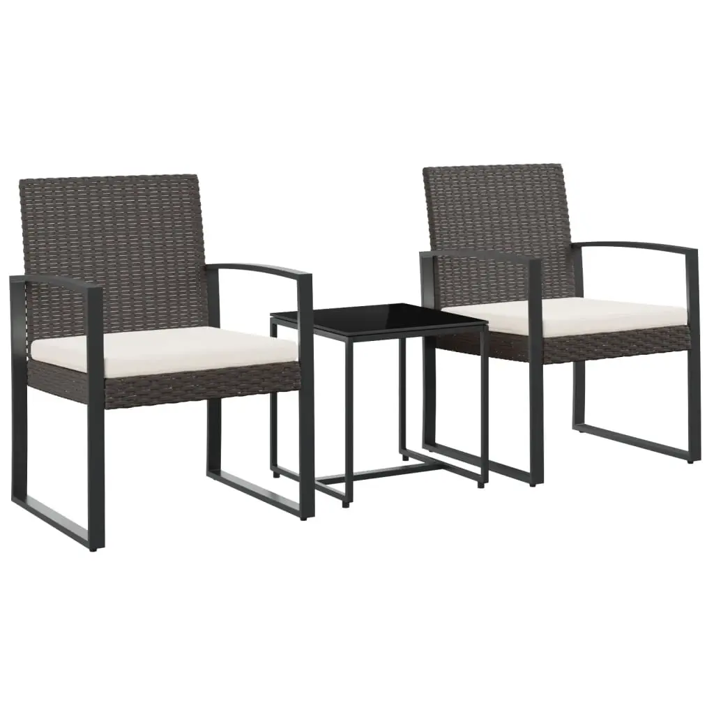 3 piece Garden Dining Set with Cushions Brown PP Rattan 360207 - Furniture