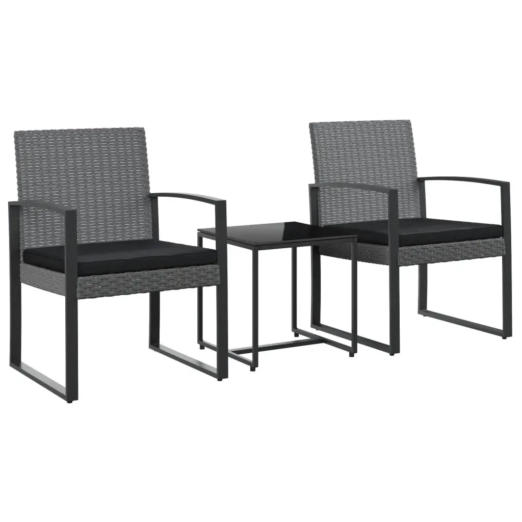 3 piece Garden Dining Set with Cushions Dark Grey PP Rattan 360208 - Furniture