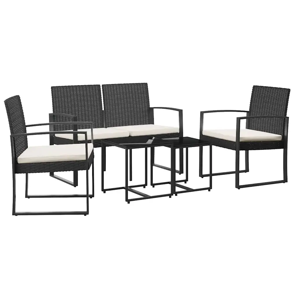 5 piece Garden Dining Set with Cushions Black PP Rattan 360215 - Furniture