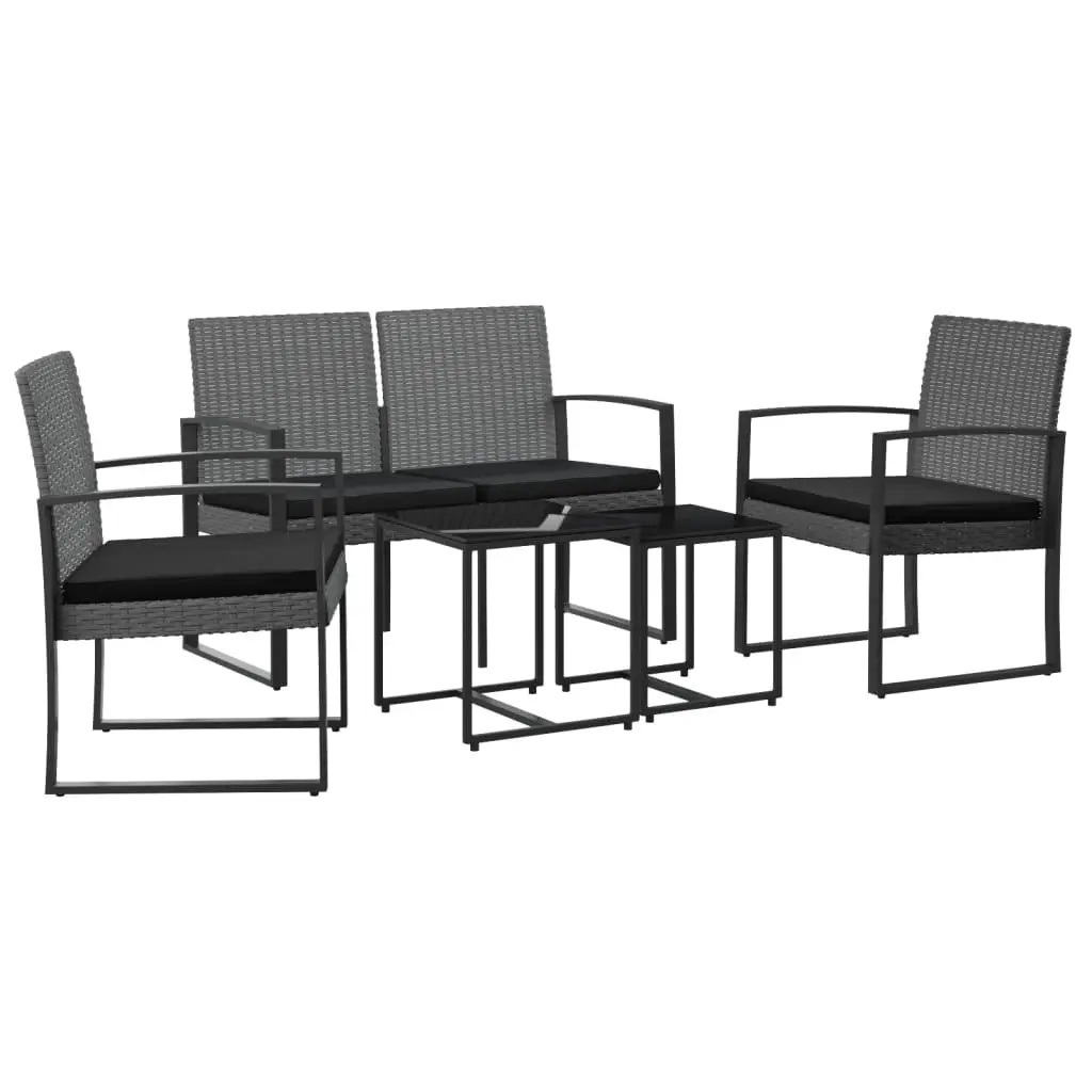 5 piece Garden Dining Set with Cushions Dark Grey PP Rattan 360217 - Furniture