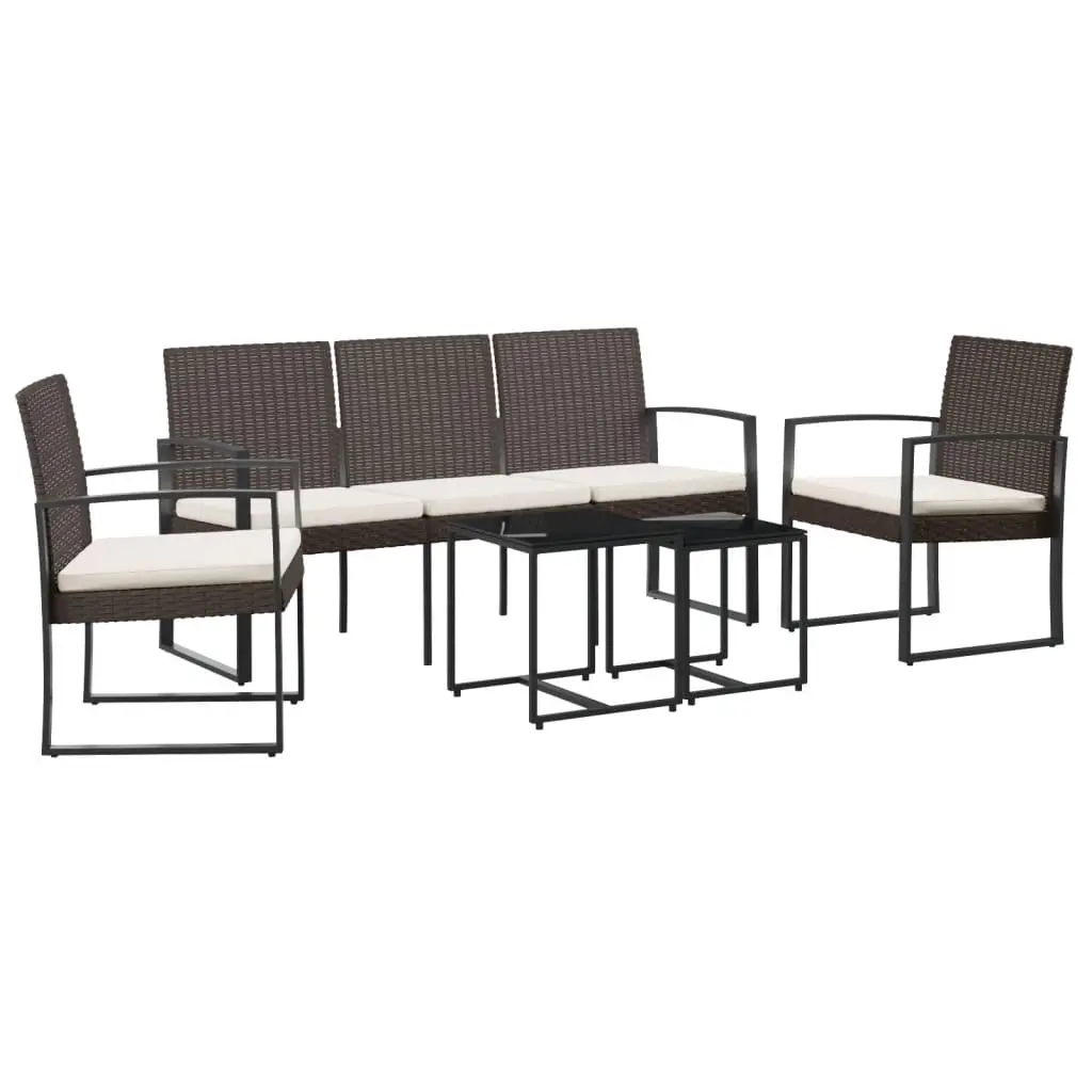 5 piece Garden Dining Set with Cushions Brown PP Rattan 360219 - Furniture