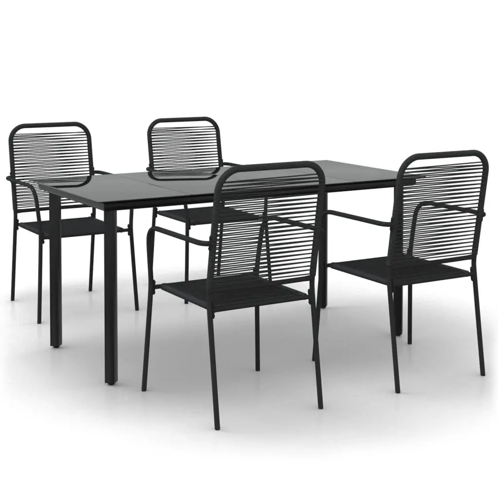 5 Piece Garden Dining Set Black Cotton Rope and Steel 3156536 - Furniture