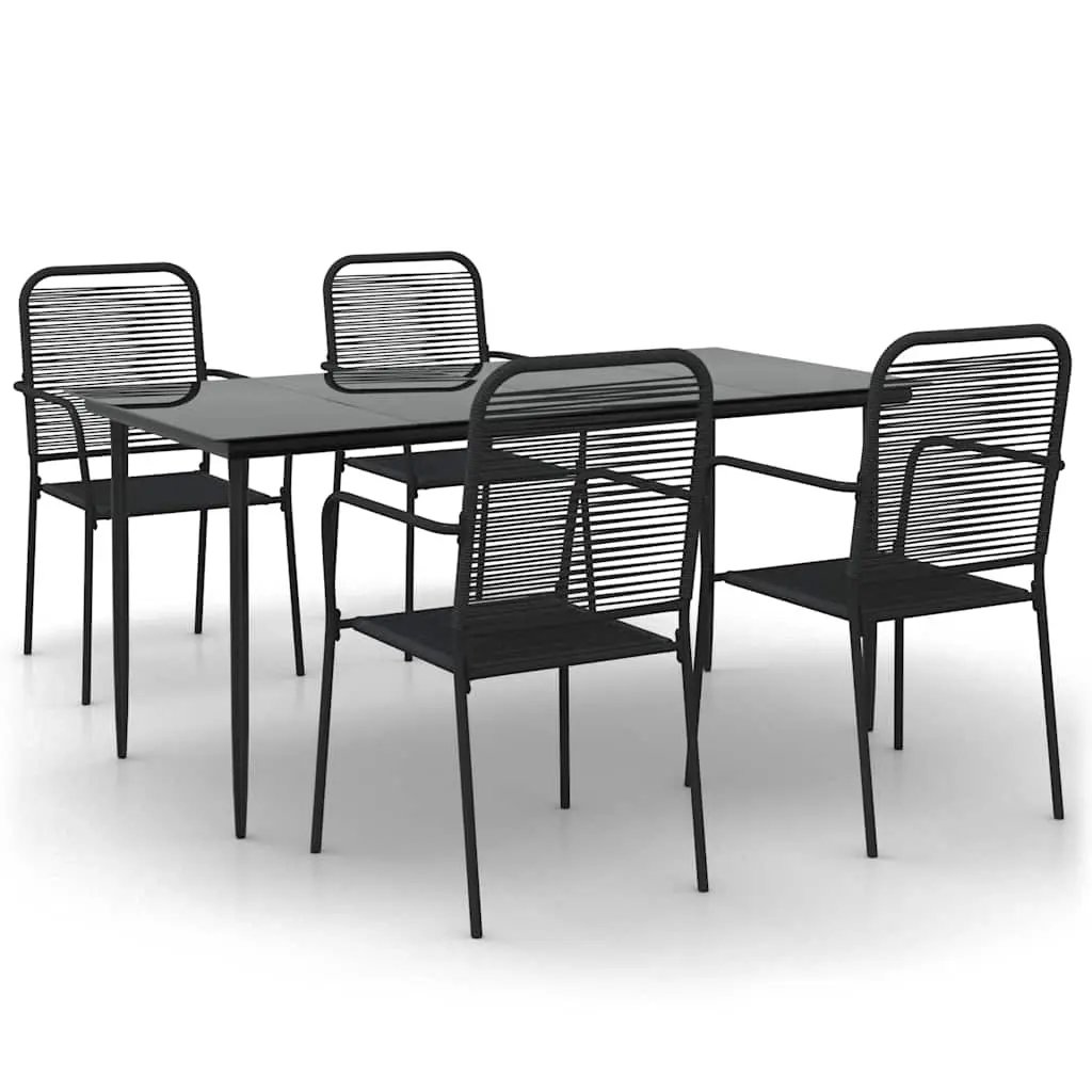 5 Piece Garden Dining Set Black Cotton Rope and Steel 3156540 - Furniture