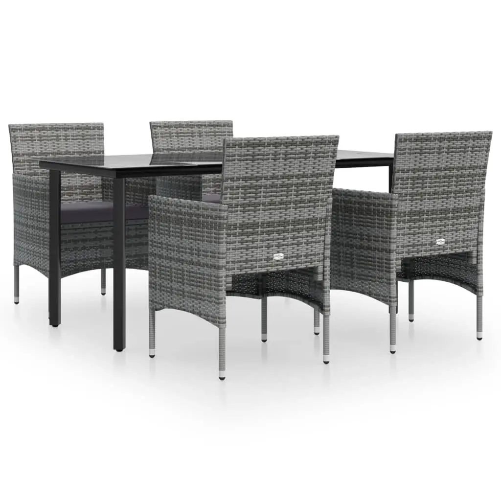 5 Piece Garden Dining Set with Cushions Grey and Black 3156604 - Furniture