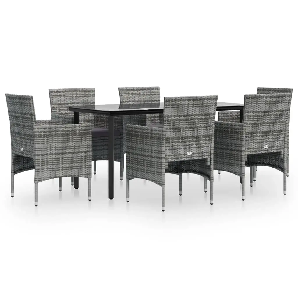7 Piece Garden Dining Set with Cushions Grey and Black 3156605 - Furniture