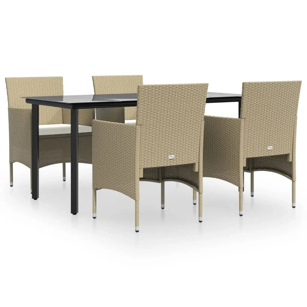 5 Piece Garden Dining Set with Cushions Beige and Black 3156608 - Furniture