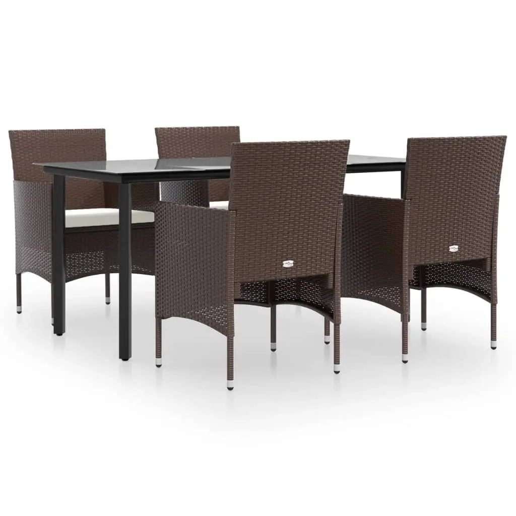 5 Piece Garden Dining Set with Cushions Brown and Black 3156612 - Furniture