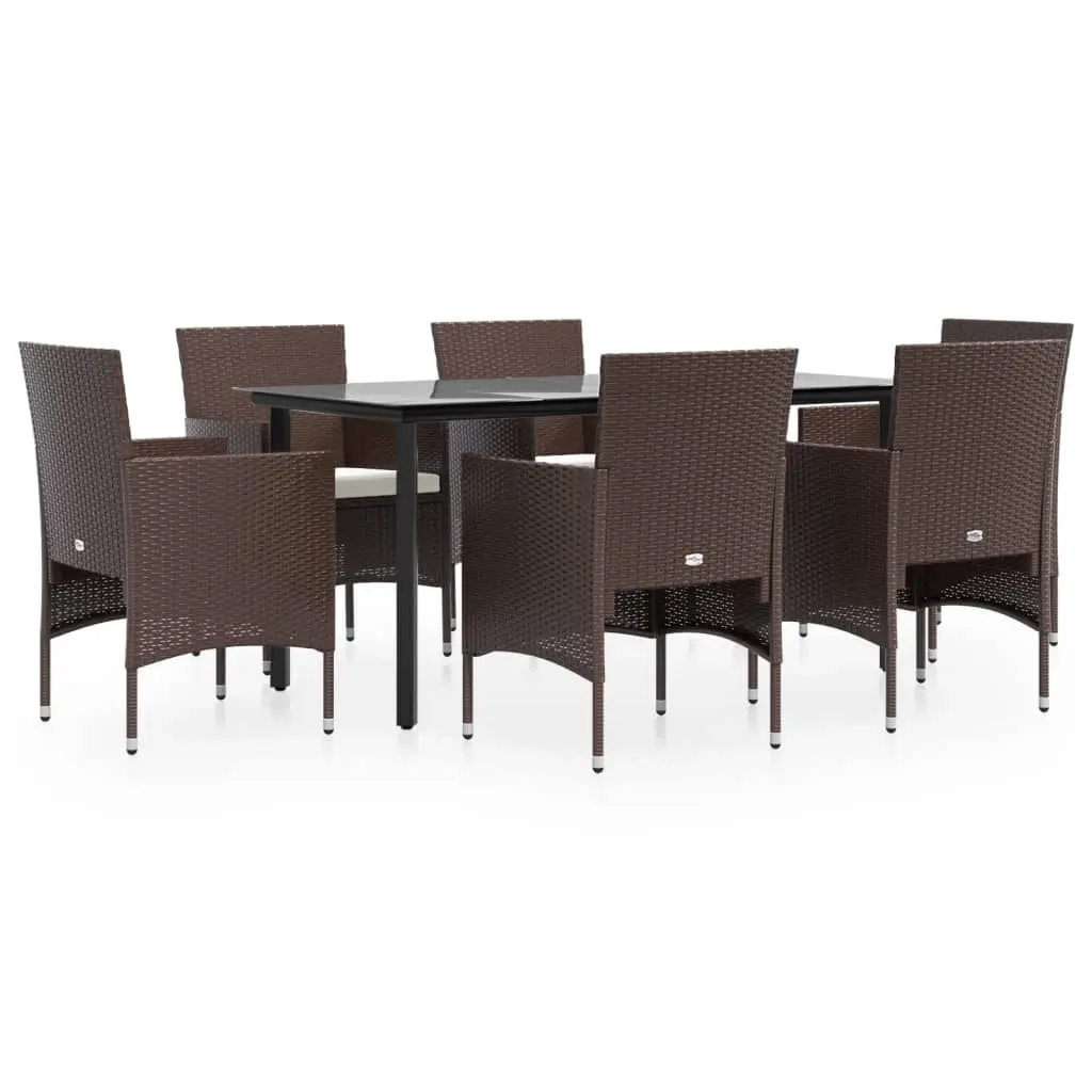 7 Piece Garden Dining Set with Cushions Brown and Black 3156613 - Furniture