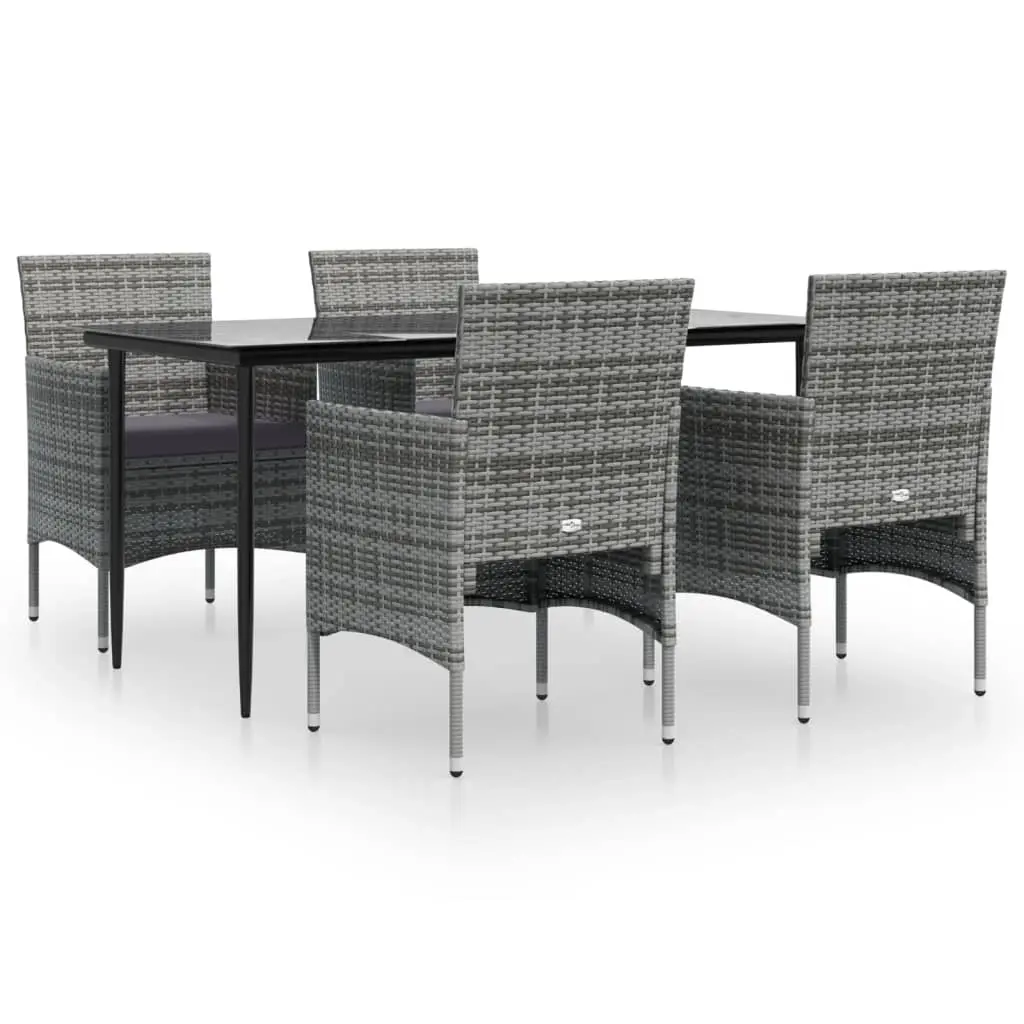 5 Piece Garden Dining Set with Cushions Grey and Black 3156620 - Furniture