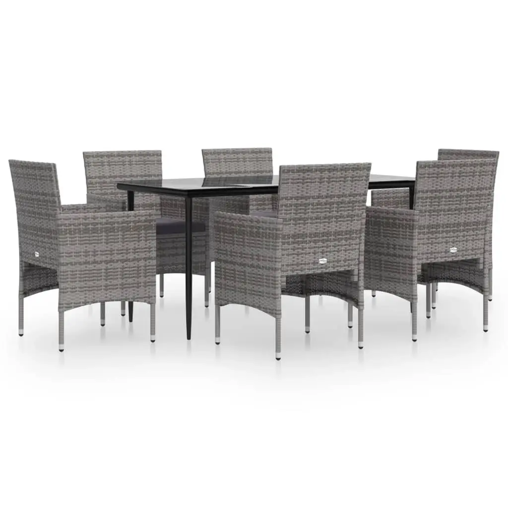 7 Piece Garden Dining Set with Cushions Grey and Black 3156621 - Furniture