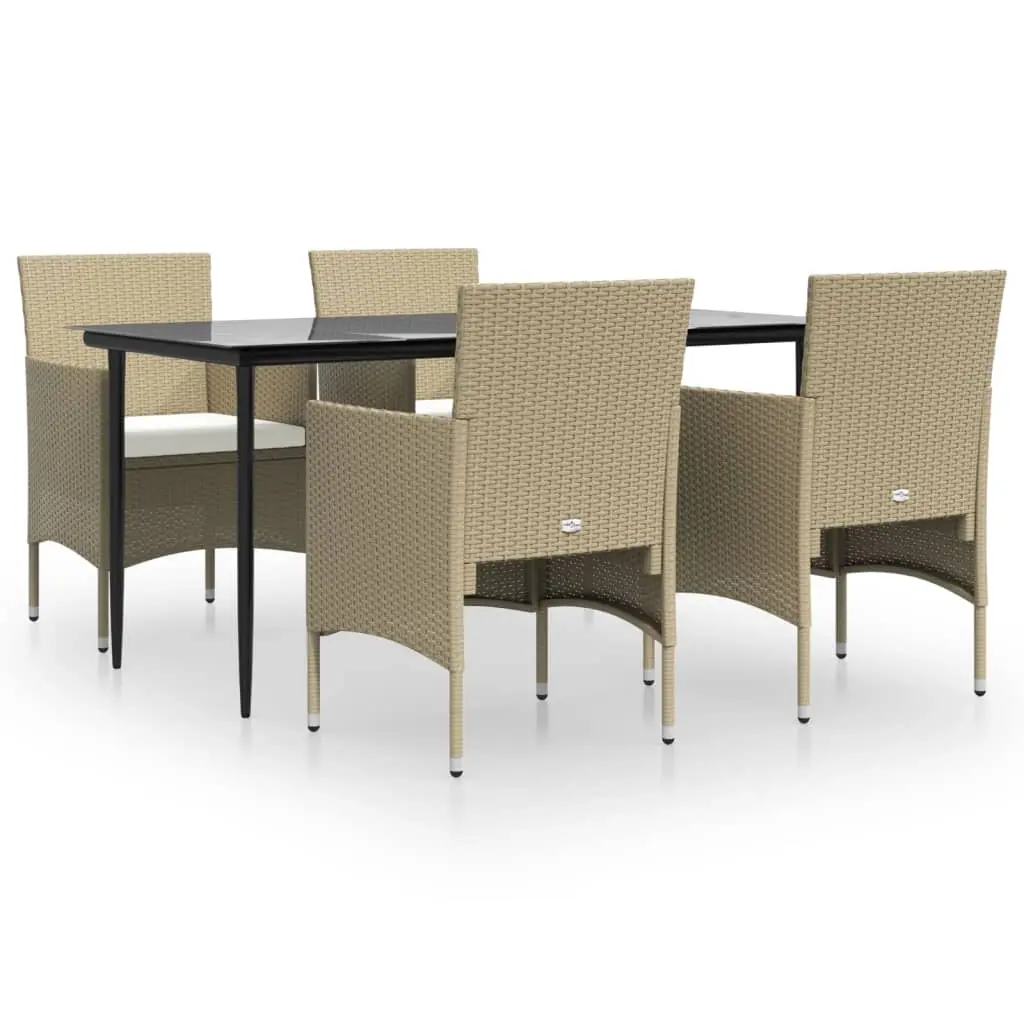 5 Piece Garden Dining Set with Cushions Beige and Black 3156624 - Furniture