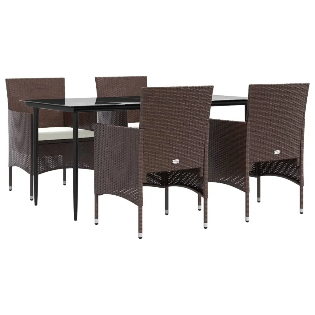 5 Piece Garden Dining Set with Cushions Brown and Black 3156628 - Furniture