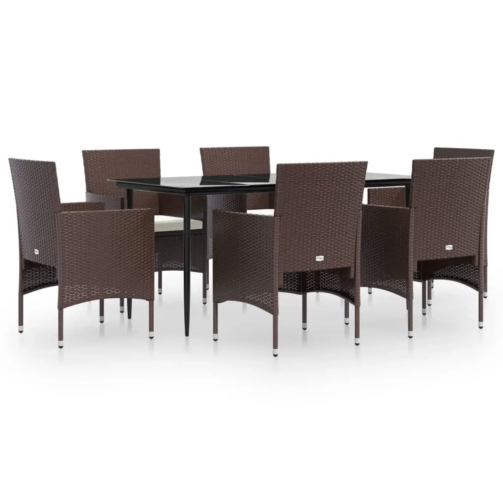 7 Piece Garden Dining Set with Cushions Brown and Black 3156629 - Furniture