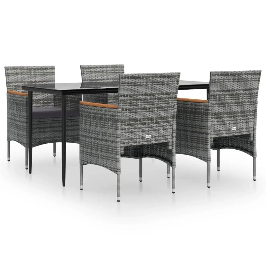 5 Piece Garden Dining Set with Cushions Grey and Black 3156644 - Furniture
