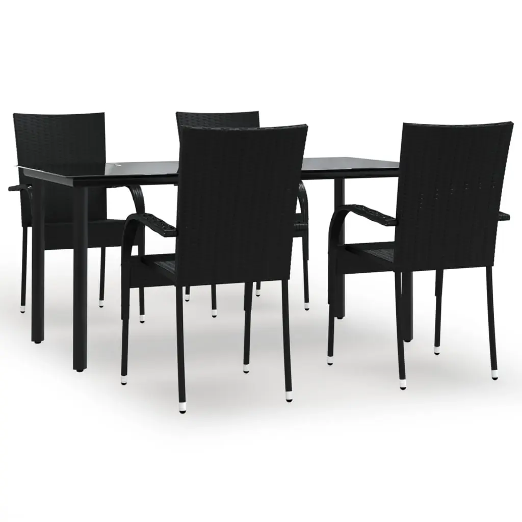 5 Piece Garden Dining Set Black Poly Rattan 3156656 - Furniture