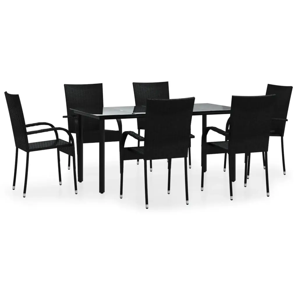 7 Piece Garden Dining Set Black Poly Rattan 3156657 - Furniture