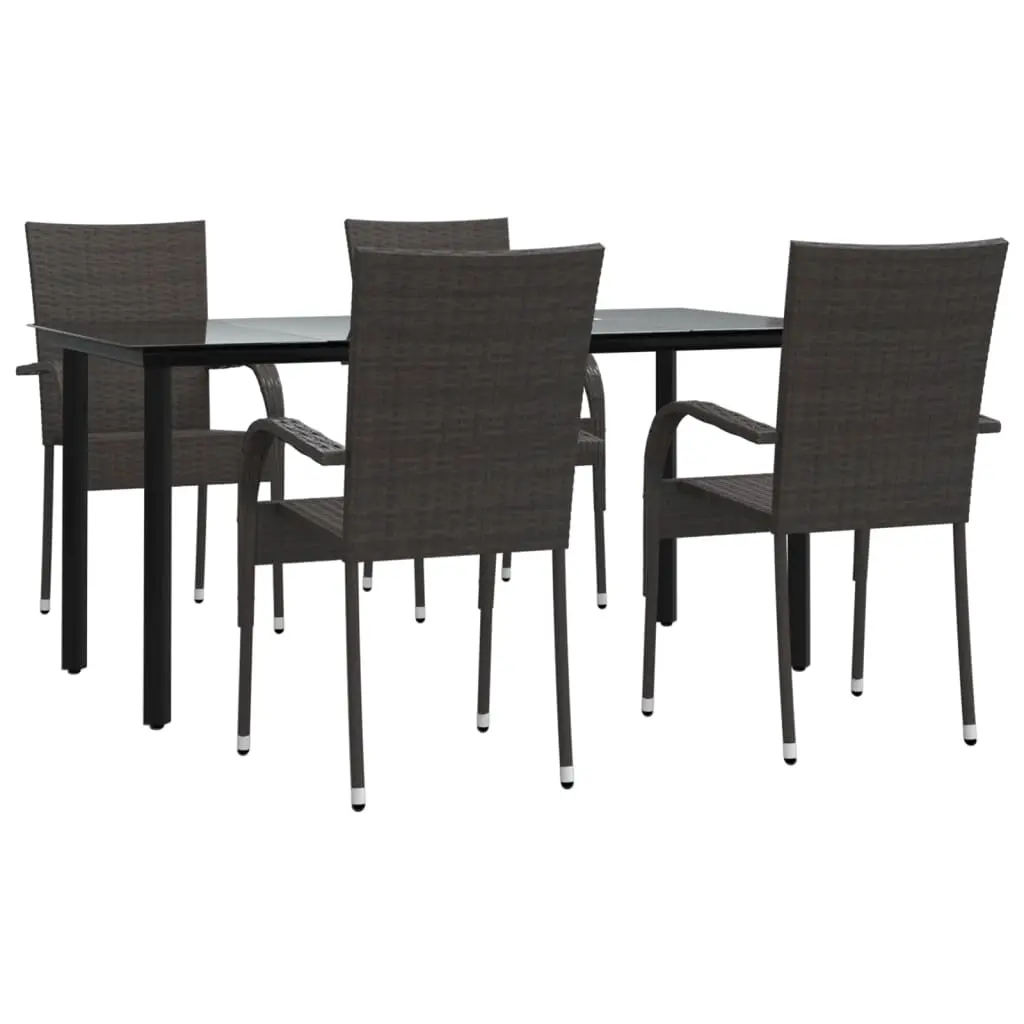 5 Piece Garden Dining Set Brown Poly Rattan 3156660 - Furniture