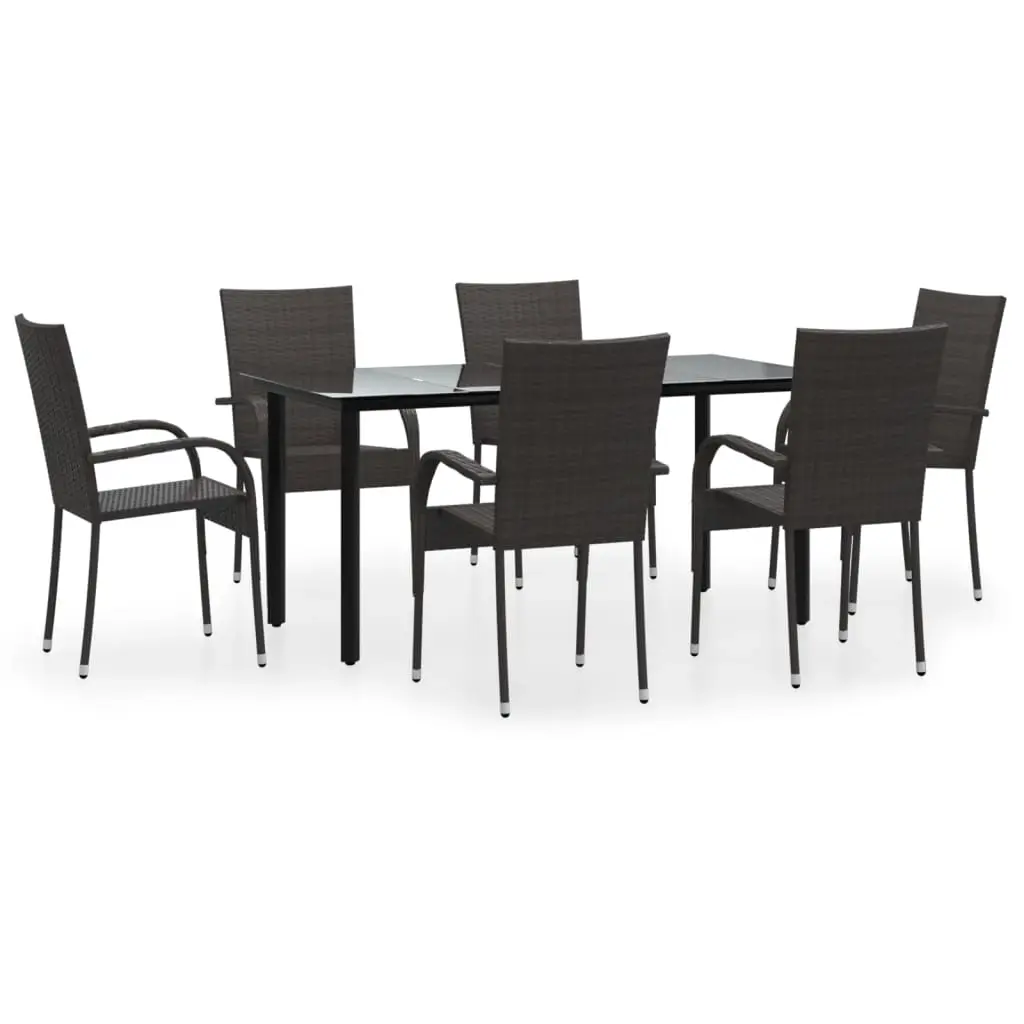 7 Piece Garden Dining Set Brown Poly Rattan 3156661 - Furniture