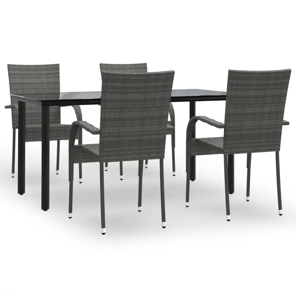 5 Piece Garden Dining Set Grey Poly Rattan 3156664 - Furniture