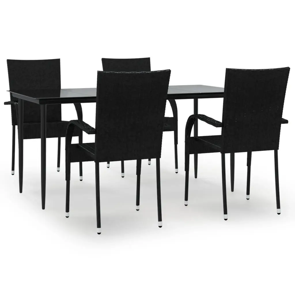 5 Piece Garden Dining Set Black Poly Rattan 3156668 - Furniture