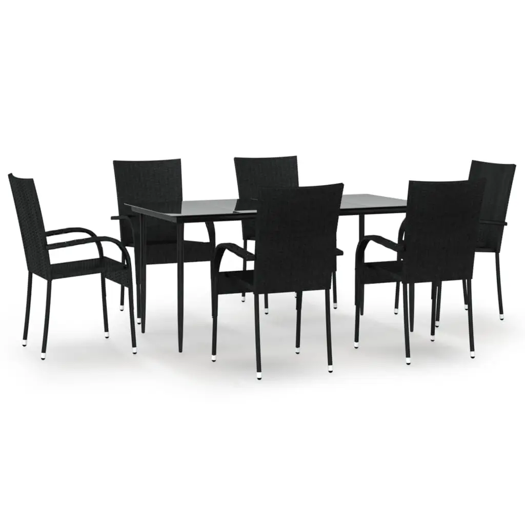 7 Piece Garden Dining Set Black Poly Rattan 3156669 - Furniture