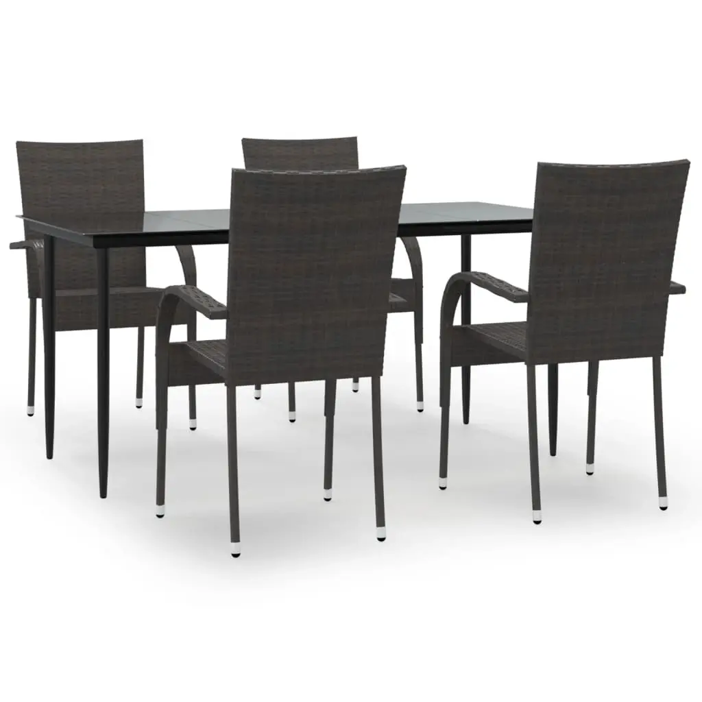 5 Piece Garden Dining Set Brown Poly Rattan 3156672 - Furniture