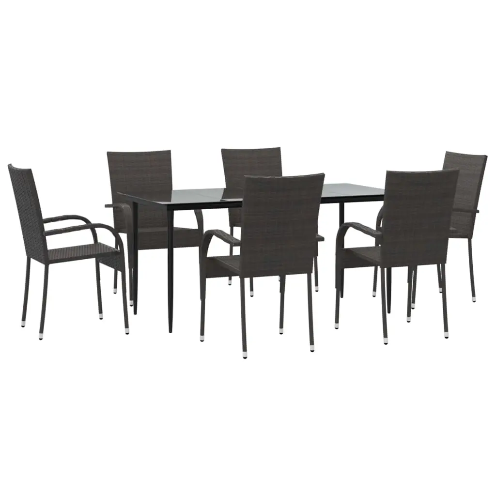 7 Piece Garden Dining Set Brown Poly Rattan 3156673 - Furniture