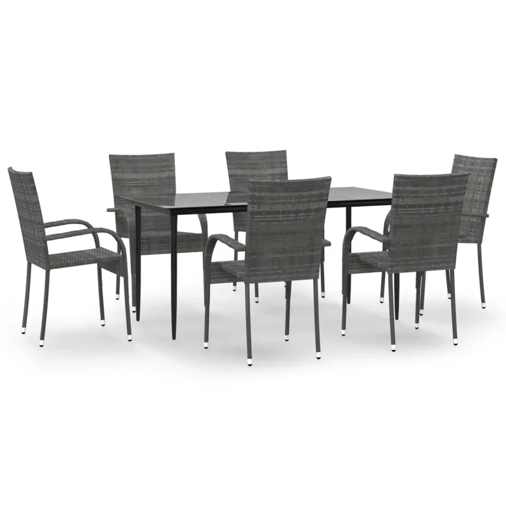 7 Piece Garden Dining Set Grey Poly Rattan 3156677 - Furniture