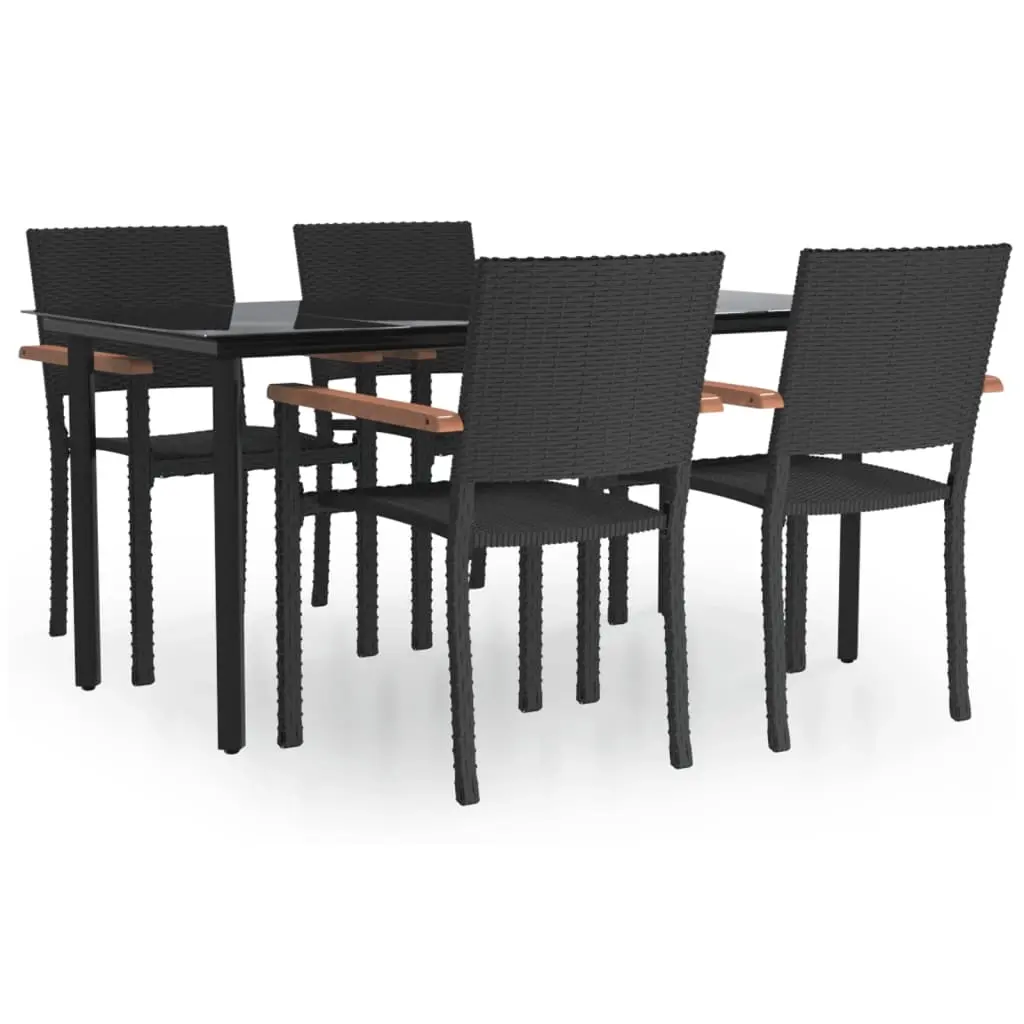 5 Piece Garden Dining Set Black Poly Rattan 3156680 - Furniture