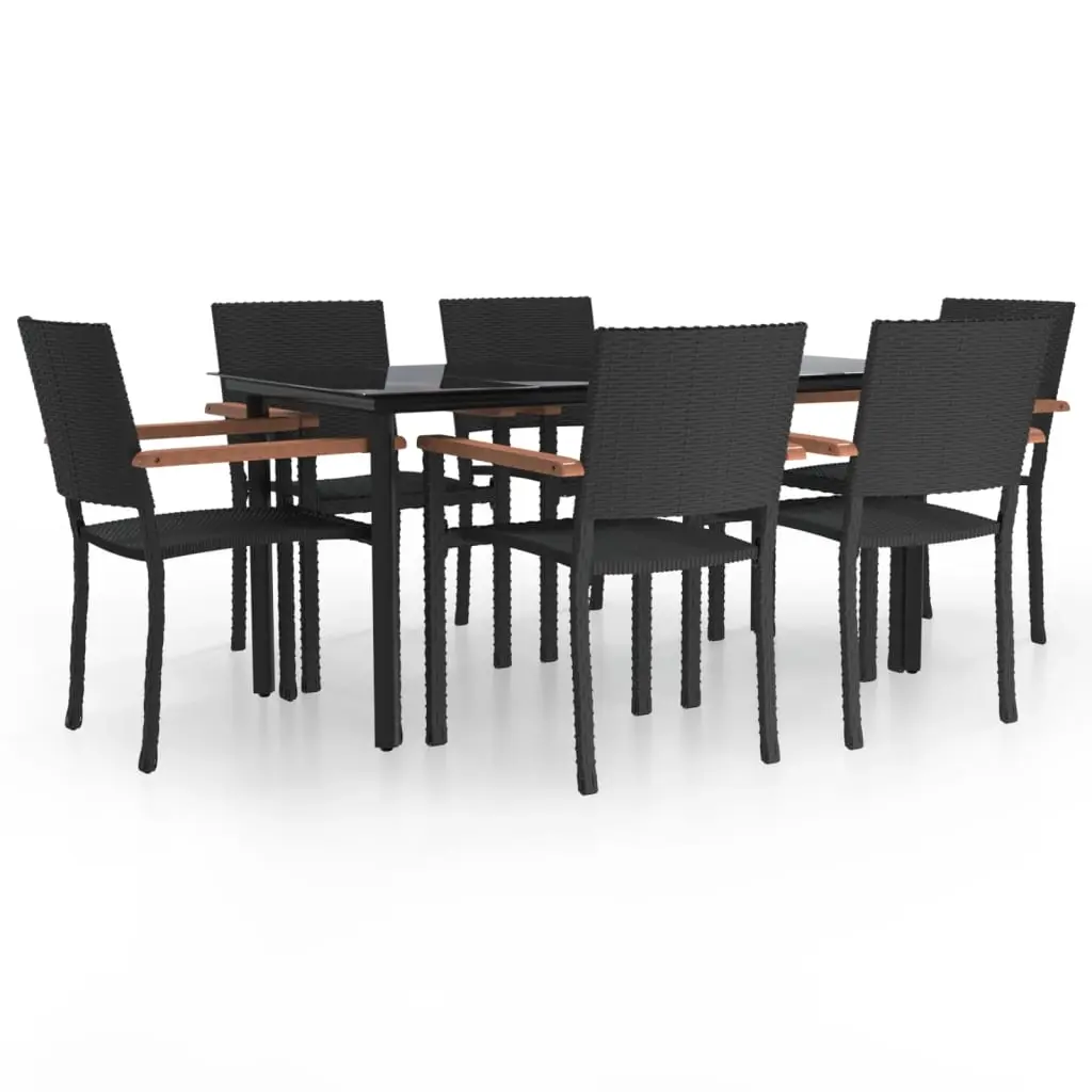 7 Piece Garden Dining Set Black Poly Rattan 3156681 - Furniture