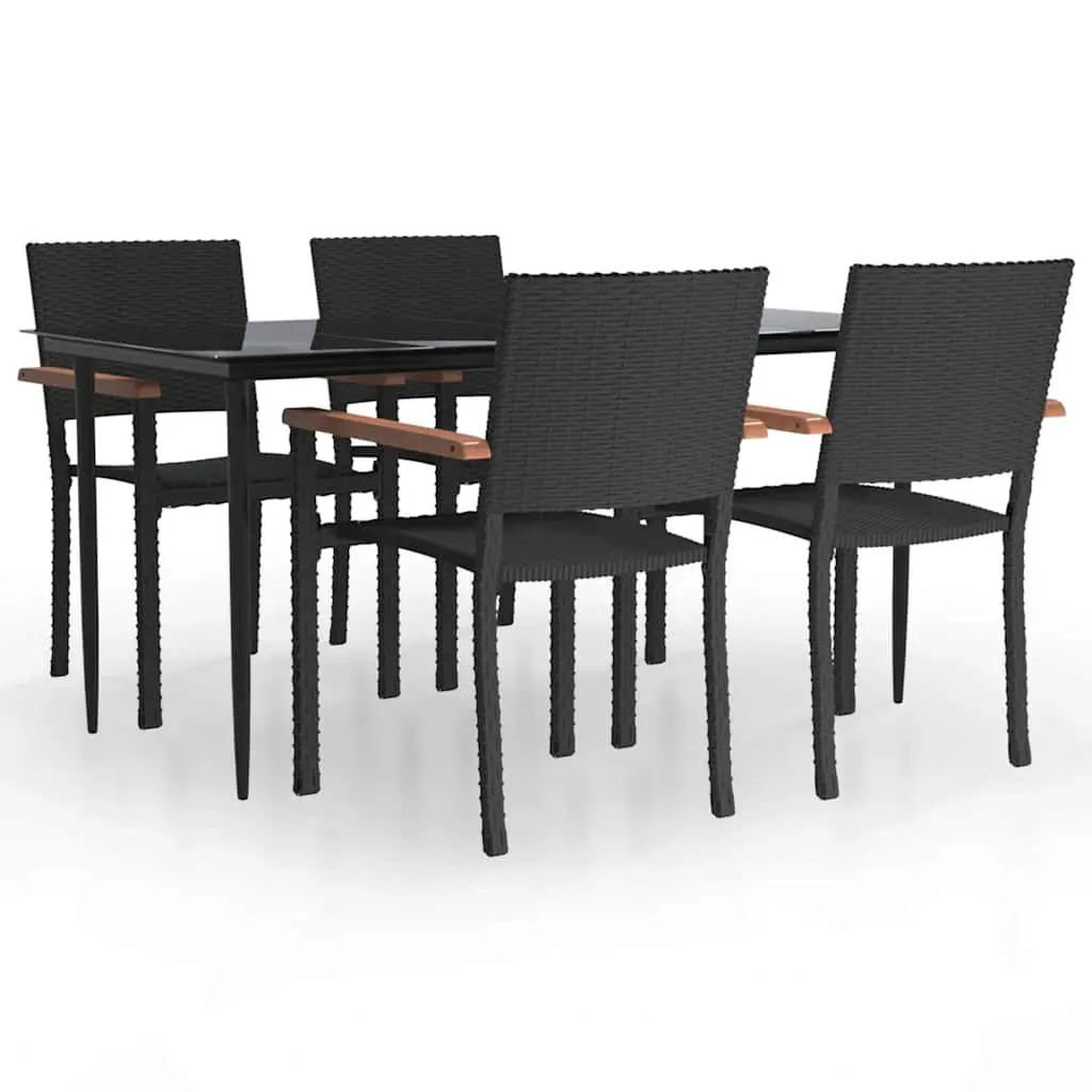 5 Piece Garden Dining Set Black Poly Rattan 3156684 - Furniture