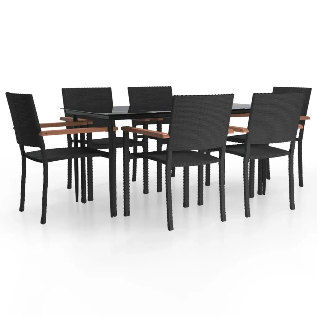 7 Piece Garden Dining Set Black Poly Rattan 3156685 - Furniture