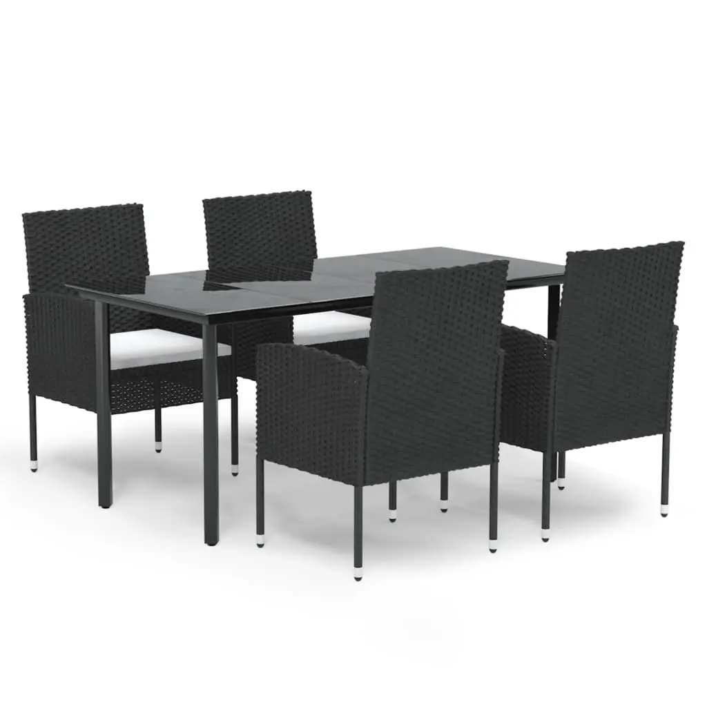5 Piece Garden Dining Set with Cushions Black Poly Rattan 3156766 - Furniture