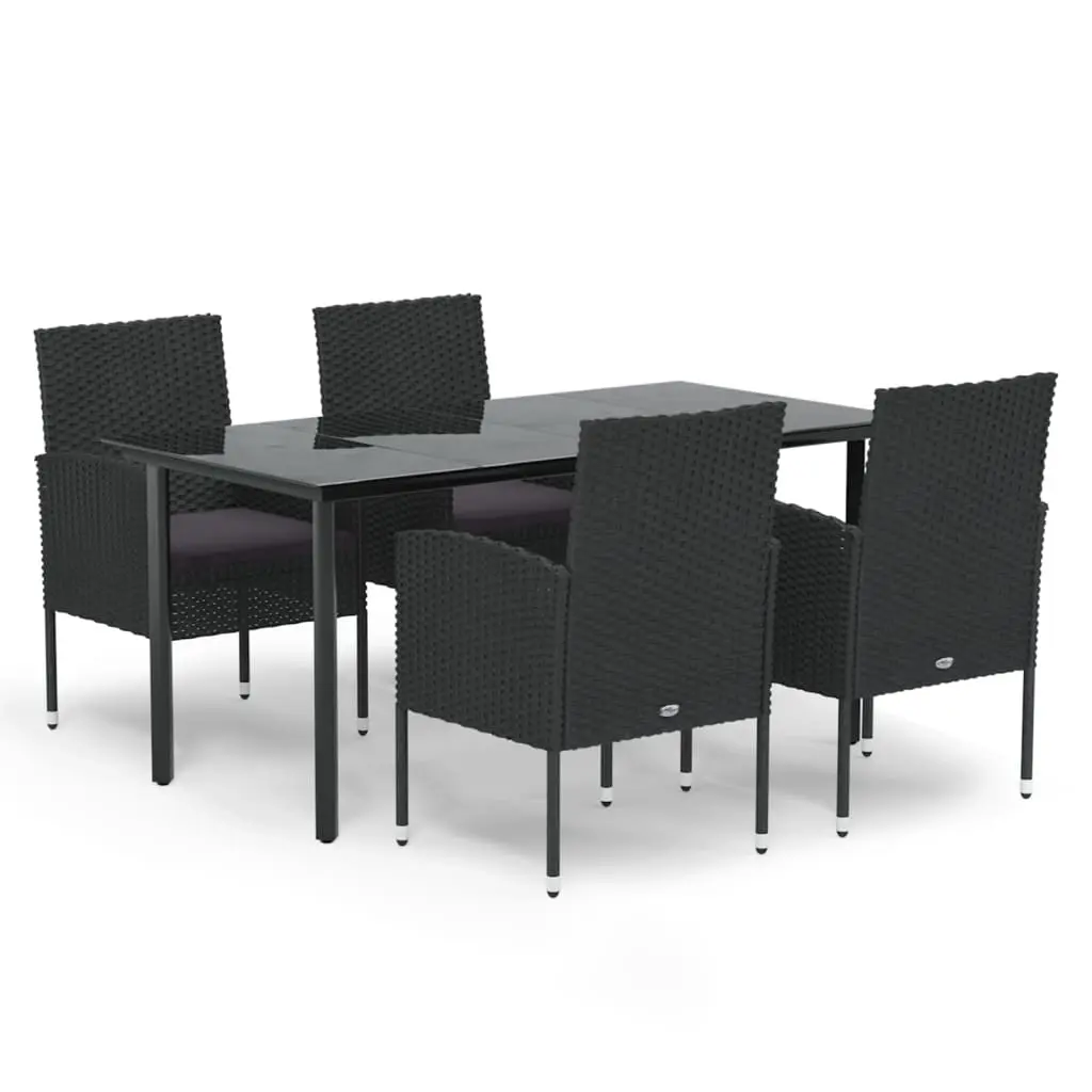 5 Piece Garden Dining Set with Cushions Black Poly Rattan 3156774 - Furniture