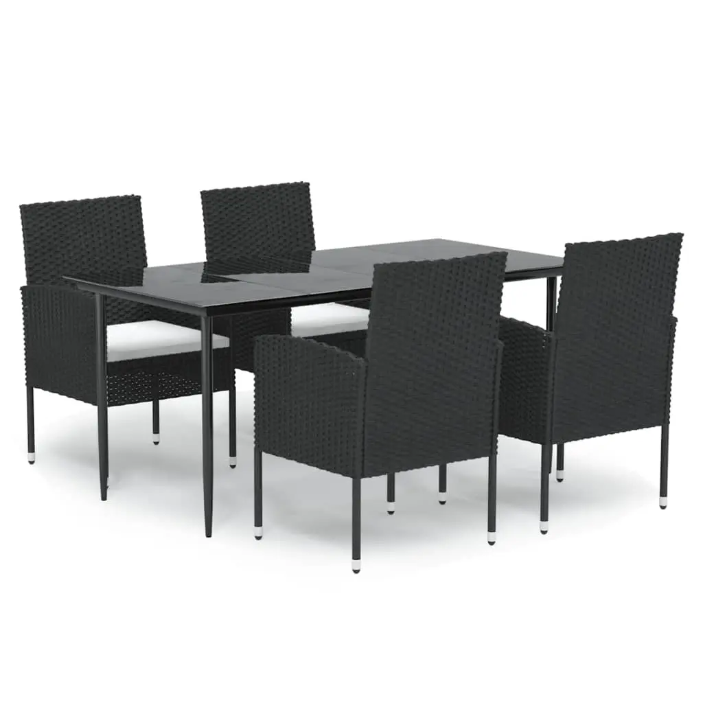 5 Piece Garden Dining Set with Cushions Black Poly Rattan 3156778 - Furniture