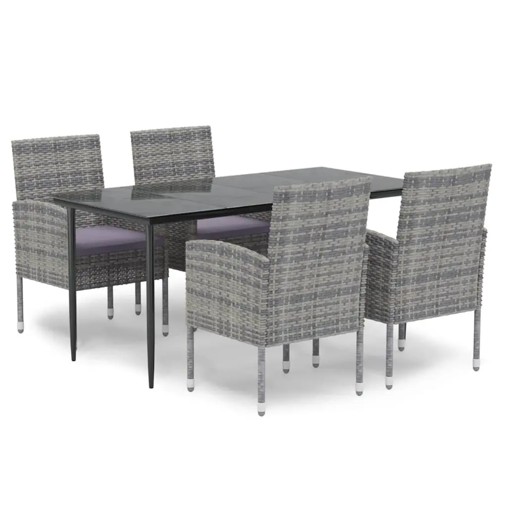 5 Piece Garden Dining Set with Cushions Anthracite Poly Rattan 3156782 - Furniture